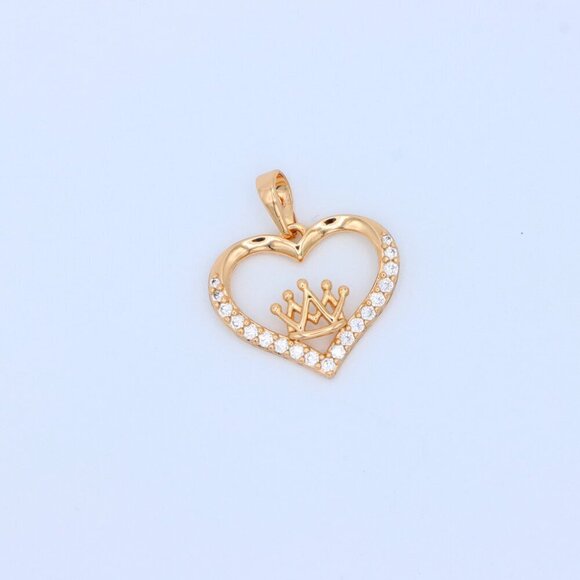 "Heart-Shaped Rose Gold Pendant with Crown Design and CZ Stones, XPPT1517 - Picture 9 of 11